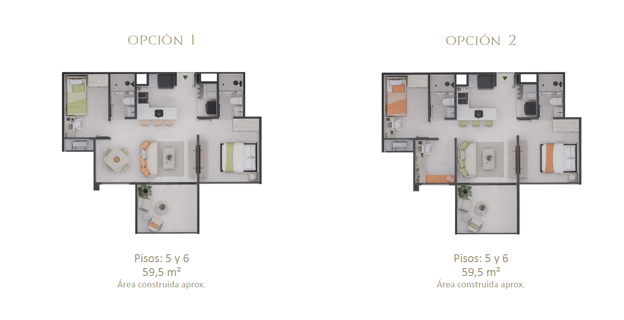 Apartamento Tipo B — planta 59.5 m² aprox.