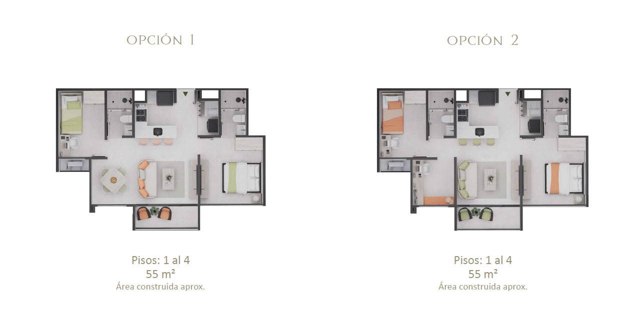 Apartamento Tipo A — planta 55 m² aprox.